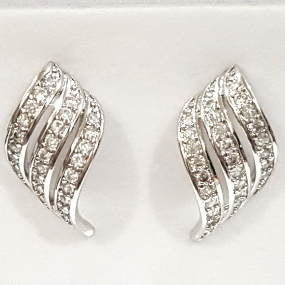 White-Gold Simulated Diamond Earrings - Picture 5 of 6